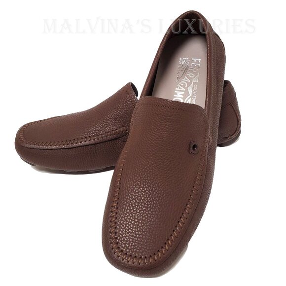 SALVATORE FERRAGAMO SHOES SAUL GANCINI LOGO LOAFERS BROWN SUEDE sz 7 EEE main image 5